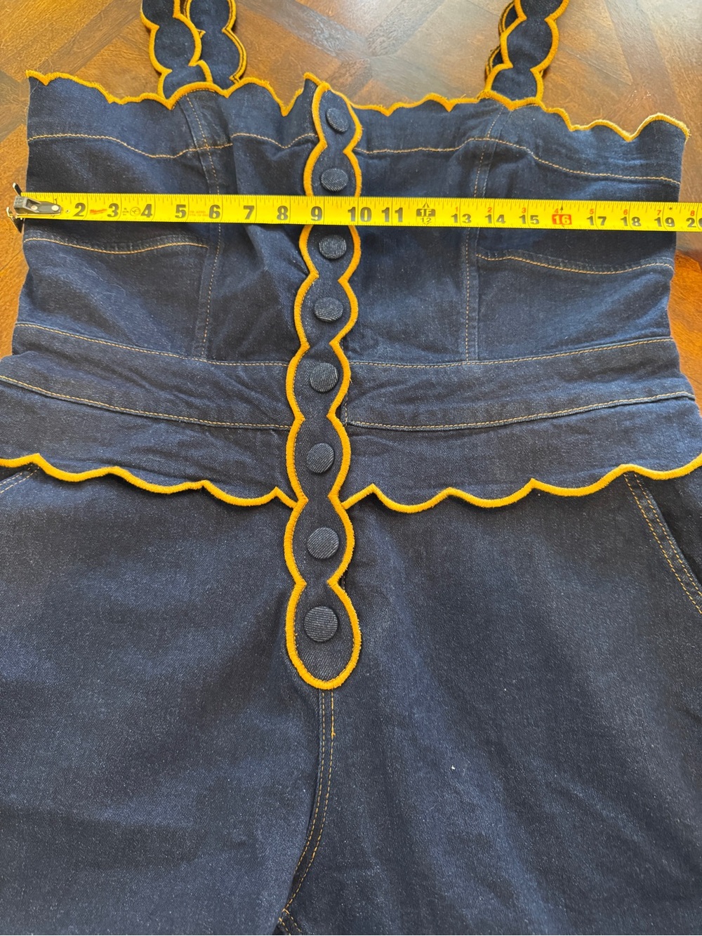 NWT FARM Rio Dark Denim Wavy Trim Jumpsuit - Picture 12 of 15